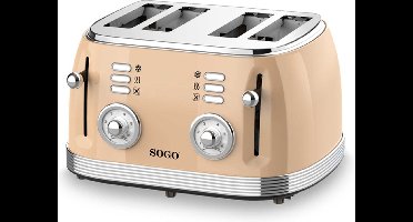 SOGO Retro Broodrooster - Toaster - Ontdooifunctie - 6 Warmteniveaus - 4 Sneden - 1550W - Beige