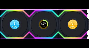 Lian Li UNI FAN SL Wireless LCD Black - Ventilatorhuis 3-pack - 120mm - 350 - 1900 rpm - 29.5 dBA - 4-pin PWM - Lian Li L-Connect - ARGB - zwart