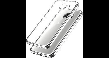 Hoesje geschikt voor Samsung Galaxy S6 Edge - Siliconen Zilveren Bumper Electro Plating met Transparante TPU Hoesje (Silver Silicone Hoesje / Cover)