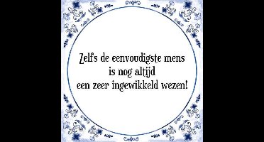 Tegeltje met Spreuk (Tegeltjeswijsheid): Zelfs de eenvoudigste mens is nog altijd een zeer ingewikkeld wezen! + Kado verpakking & Plakhanger