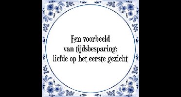 Tegeltje met Spreuk (Tegeltjeswijsheid): Een voorbeeld van tijdsbesparing; liefde op het eerste gezicht + Kado verpakking & Plakhanger