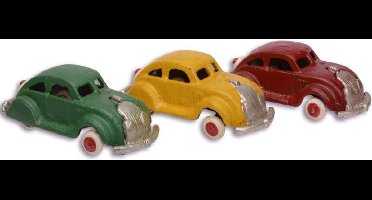 Beeldjes van drie gietijzeren Citroën CV