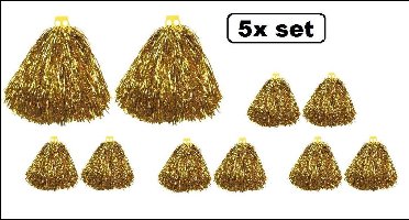 5x Set cheerball ringgreep goud 80gram - carnaval optocht festival cheerleader fun thema feest