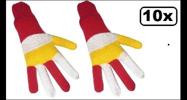 10x Paar handschoenen rood/wit/geel - Handschoen carnaval rood wit geel oeteldonk winter festival feest party