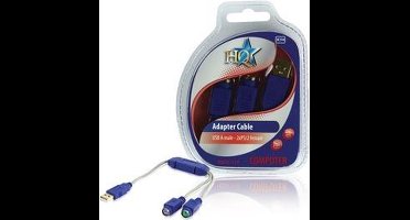 HQ SC-114 PS/2-kabel 2x 6-p Mini-DIN USB A Blauw