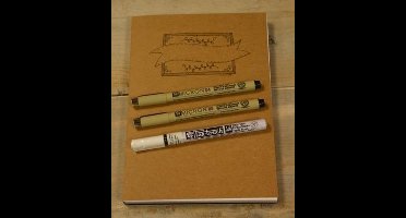 Oefenblok handlettering papier wit/recyling bruin en zwart A5 + 3 handlettering pennen