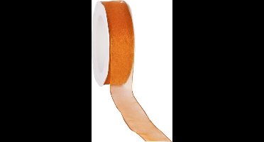 Wired organzalint Oranje 25 mm / 20 mtr. Organza lint met draad