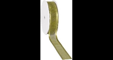Satin edge Organzalint Olijf - 25 mm / 25 mtr.