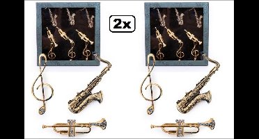 2x Broche box Muziekinstrumenten assorti - Muziek thema feest festival