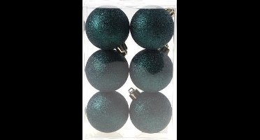 Cosy&Trendy Kerstballen Ø 6 cm - Petrol glitter - Set-6
