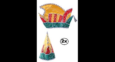 2x Prinsenmuts rood/geel/groen mt 63 prinsenmuts raad van elf rood geel groen prinsensteek festival