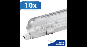 10x LED TL armatuur 120cm - T8 (G13) - 18 Watt 1980 lumen (110lm/W) - 3000K warm wit (830) - Koppelbaar - Flikkervrij - IP65 waterdicht - LED TL Lamp