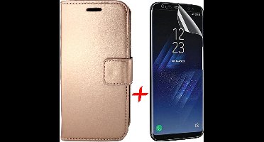 Hoesje geschikt voor Samsung Galaxy S8 Plus / S8+ - Kunstlederen Siliconen TPU Bookcase + Screenprotector PET Glas Folie - Rose Goud - van iCall