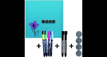 Desq magnetisch glasbord set PRO 35x35 cm Aqua Blauw