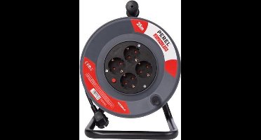 Perel Kabelhaspel, gebruik binnenshuis, 4 stopcontacten met randaarde, thermische beveiliging, kabellengte 25 m, 3G1.5, grijs