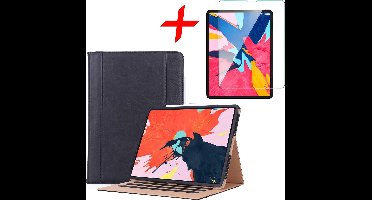 Hoes geschikt voor Apple iPad Pro 12.9 (2018) Smart Vintage Book Case Kunstleer Zwart + Screenprotector Gehard Glas Tempered Glass - Hoesje van iCall