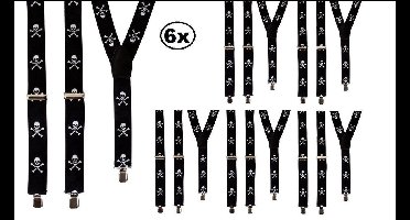 6x Bretel zwart met doodshoofd