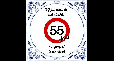 Verjaardag Tegeltje met Spreuk (55 jaar): bij jou duurde het slechts 55 jaar om perfect te worden + Cadeau verpakking & Plakhanger