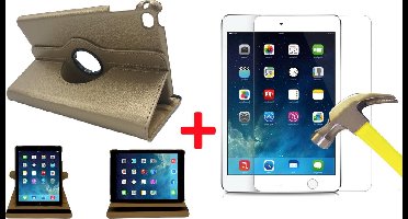 Hoes geschikt voor iPad Mini (2019) / Mini 4 + Screenprotector - Book Case 360 Graden Draaibare Cover - Goud