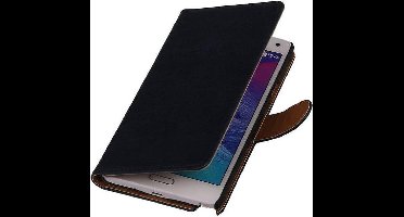 Washed Leer Bookstyle Wallet Case Hoesje - Geschikt voor Samsung Galaxy Core LTE G386F Donker Blauw