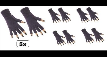 5x Paar vingerloze handschoen paars - Thema feest carnaval winter feest verjaardag fun