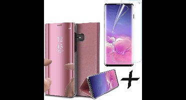 Hoesje geschikt voor Samsung Galaxy S10e - Screen Protector GlassGuard - Book Case Spiegel Roségoud & Screenprotector