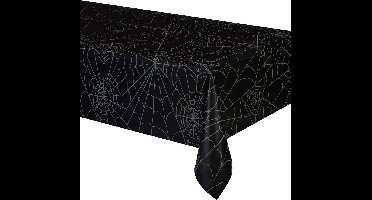 Vegaoo - Zwarte tafelkleed met spinnenwebben motieven Halloween