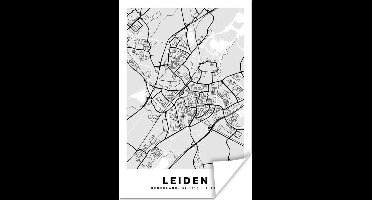 Poster Stadskaart - Leiden - Grijs - Wit - 20x30 cm - Plattegrond