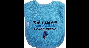 Licht blauwe slab met "Mag ik bij jou een ijsje komen eten?" - zomer, fris, koel, ijsje, hitte, hittegolf, softijs