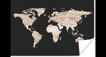 Poster Wereldkaart - Beige- Zwart - 30x20 cm