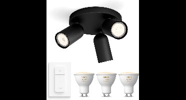 Philips Hue Pongee Opbouwspot (Zwart) - Warm tot Koelwit Licht - Incl. Hue Dimmer Switch - Plafondspot met 3 Lichtpunten - GU10 - Hue White Ambiance