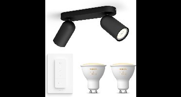 Philips Hue Pongee Opbouwspot (Zwart) - Warm tot Koelwit Licht - Incl. Hue Dimmer Switch - Plafondspot met 2 Lichtpunten - GU10 - Hue White Ambiance