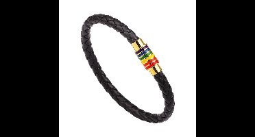 Gevlochten Armband - Zwart Leren Armband - Regenboog Armband - Pride Armband - LGBTQ - Magneet - Zwart