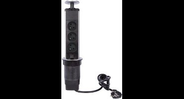 Perel Pop-upstekkerdoos, 3 stopcontacten met penaarde (type E), montagegat 71 mm, gebruik binnenshuis, zwart/grijs