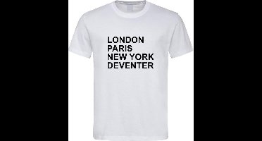 Wit T-Shirt met “ London, Paris, New York en Deventer “ print Zwart Size M