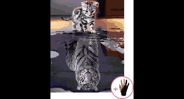 HobbyMania Schilderen Op Nummer Volwassenen Tijger Kat Dieren – 40x50 cm - Inclusief Tekenhandschoen - Paint By Number Volwassenen