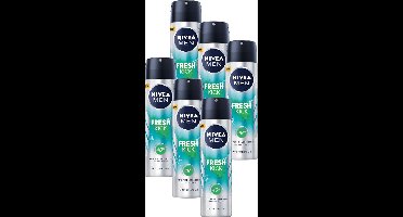 NIVEA MEN Fresh Kick Anti-Transpirant Spray - 48u bescherming - Met cactuswater - Alcoholvrij - 6 x 150 ml