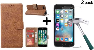 Hoesje Geschikt voor iPhone SE 2022 / 7 / 8 hoesje wallet case Bruin met 2 pack Screenprotector