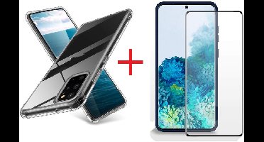 Hoesje Geschikt Voor Samsung Galaxy S20 Plus Hoesje - Clear Anti Shock Back hoesje met Screen protector Combi - Zwart