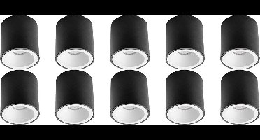 Opbouwspot 10 Pack - Proma Cliron Pro - GU10 Fitting - Opbouw Rond - Mat Zwart/Wit - Aluminium - Verdiept - Ø90mm