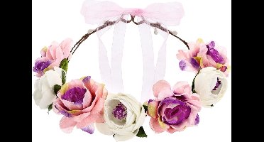 PartyDeco - Krans - Bloemenkroon Wit/Roze