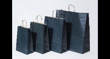 Draagtassen Papier Donkerblauw 22+10x31cm Kraft Papier 90 grams (50 stuks)