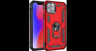 Ntech hoesje Geschikt voor iPhone 11 Pro Armor Ringhouder TPU - Rood