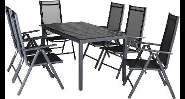 Tuinset 6 + 1 Klapstoelen Tuintafel – Aluminium 140x80cm - Grijs