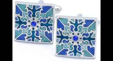 Manchetknopen - Blauw Vierkant met Fijn Patroon