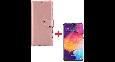 Ntech Hoesje Geschikt Voor Samsung Galaxy A70/A70s Portemonnee hoesje Rose Goud Met Glazen screenprotector