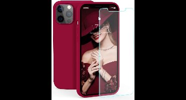 Hoesje Geschikt voor iPhone 12 Mini Hoesje - Soft Nano siliconen cover TPU backcover - Wijnrood met 1x Screenprotector