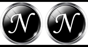 Manchetknopen - Letters Initialen Letter N Zilver Zwart
