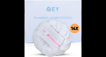 QEY - 14 Wasbare Zoogcompressen - Borstvoeding Pads - Zoogkompressen - Bamboe - incl. Wasnetje - 12cm - Wit