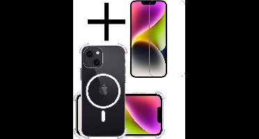Hoesje - Met Screenprotector - Geschikt voor Apple iPhone 14 Plus - Magsafe Compatible - Sterk & Shockproof - Back Cover - Shock Proof Case - Telefoon Hoes - Transparant